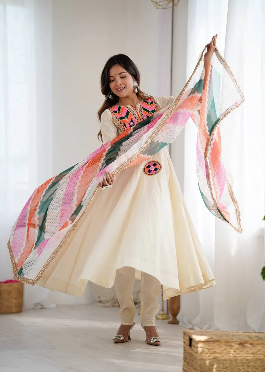 Navratri Special Premium Designer Khadi Cotton Gown Set with Dupatta
