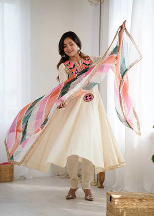 Navratri Special Premium Designer Khadi Cotton Gown Set with Dupatta