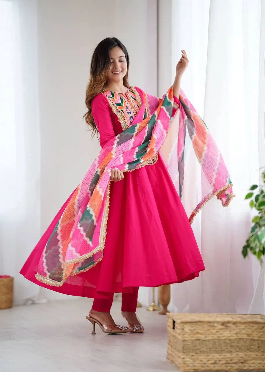 Navratri Special Premium Designer Khadi Cotton Gown Set with Dupatta