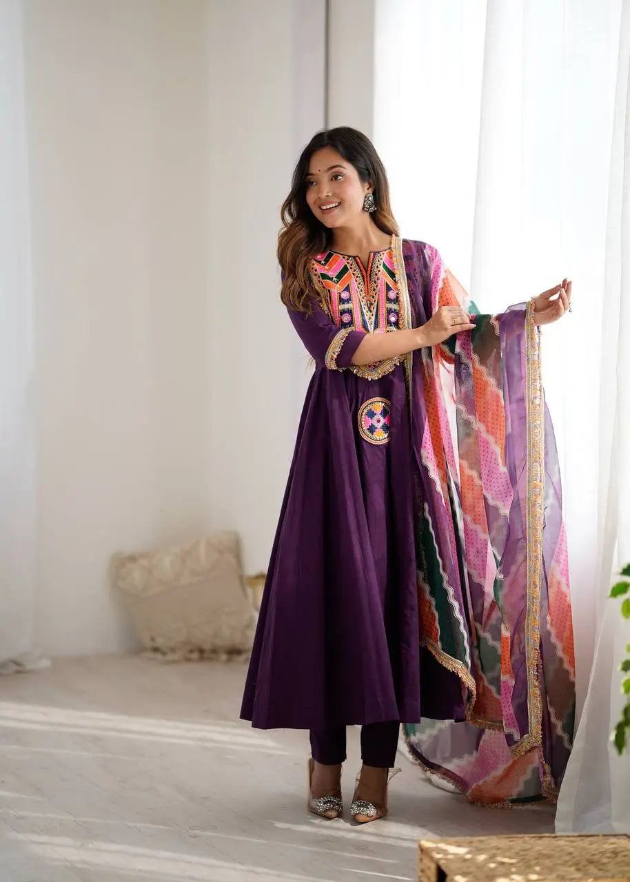 Navratri Special Premium Designer Khadi Cotton Gown Set with Dupatta