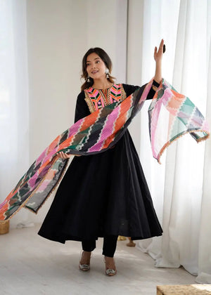 Navratri Special Premium Designer Khadi Cotton Gown Set with Dupatta