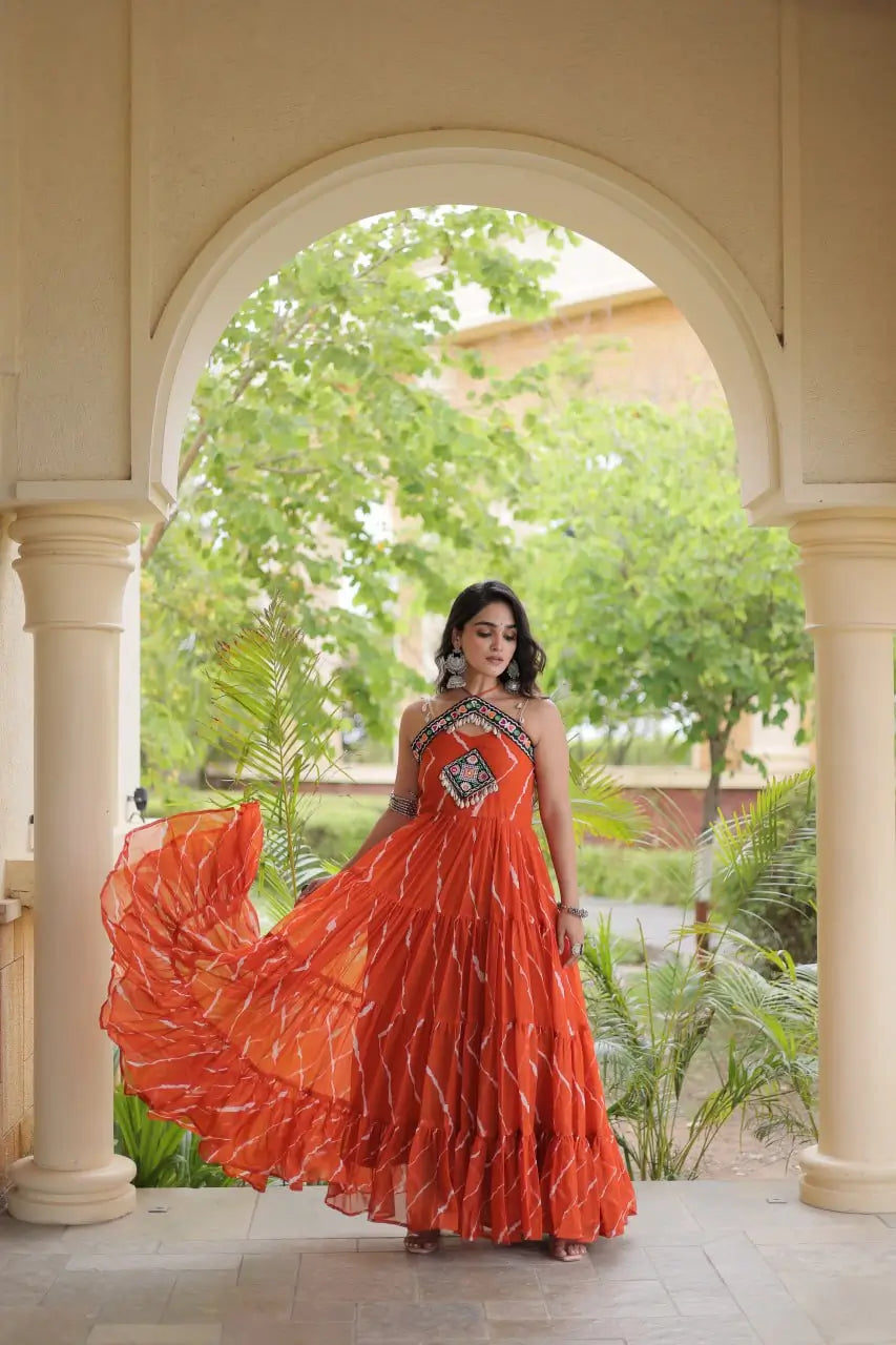 Navratri Wear Bandhani Kutchi Patchwork Anarkali Gown