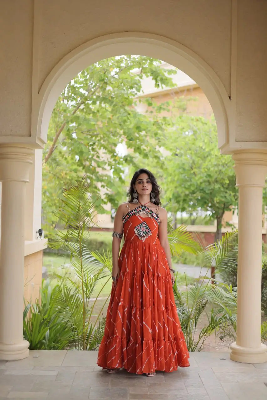 Navratri Wear Bandhani Kutchi Patchwork Anarkali Gown