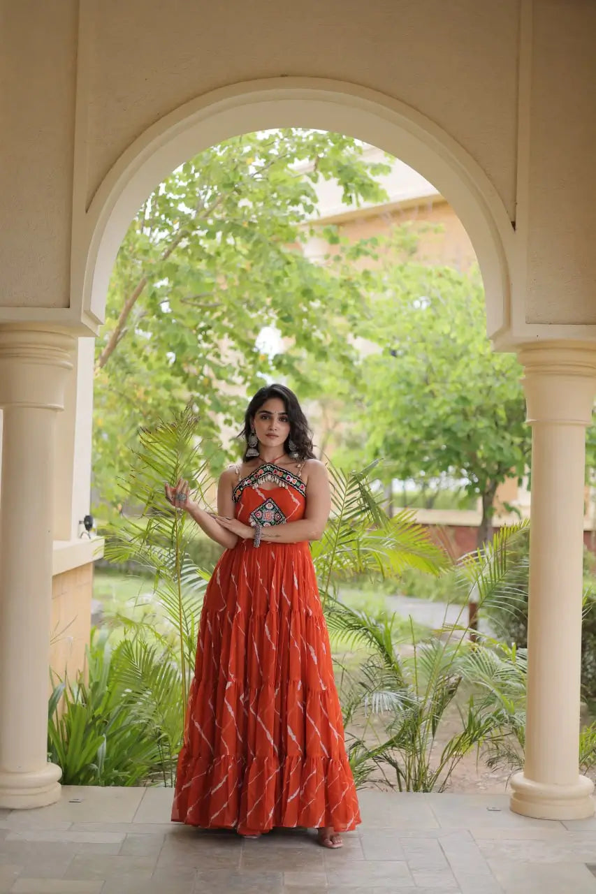 Navratri Wear Bandhani Kutchi Patchwork Anarkali Gown