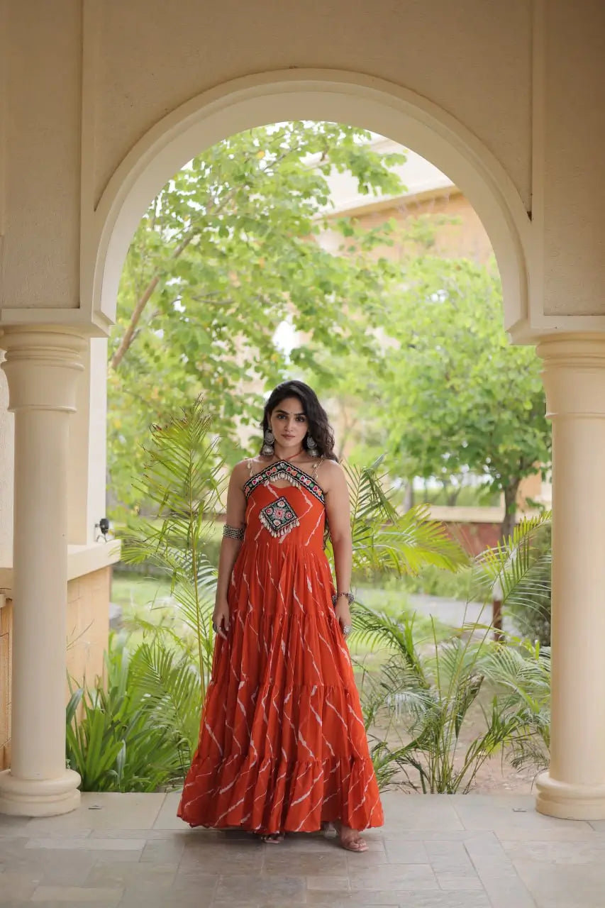 Navratri Wear Bandhani Kutchi Patchwork Anarkali Gown