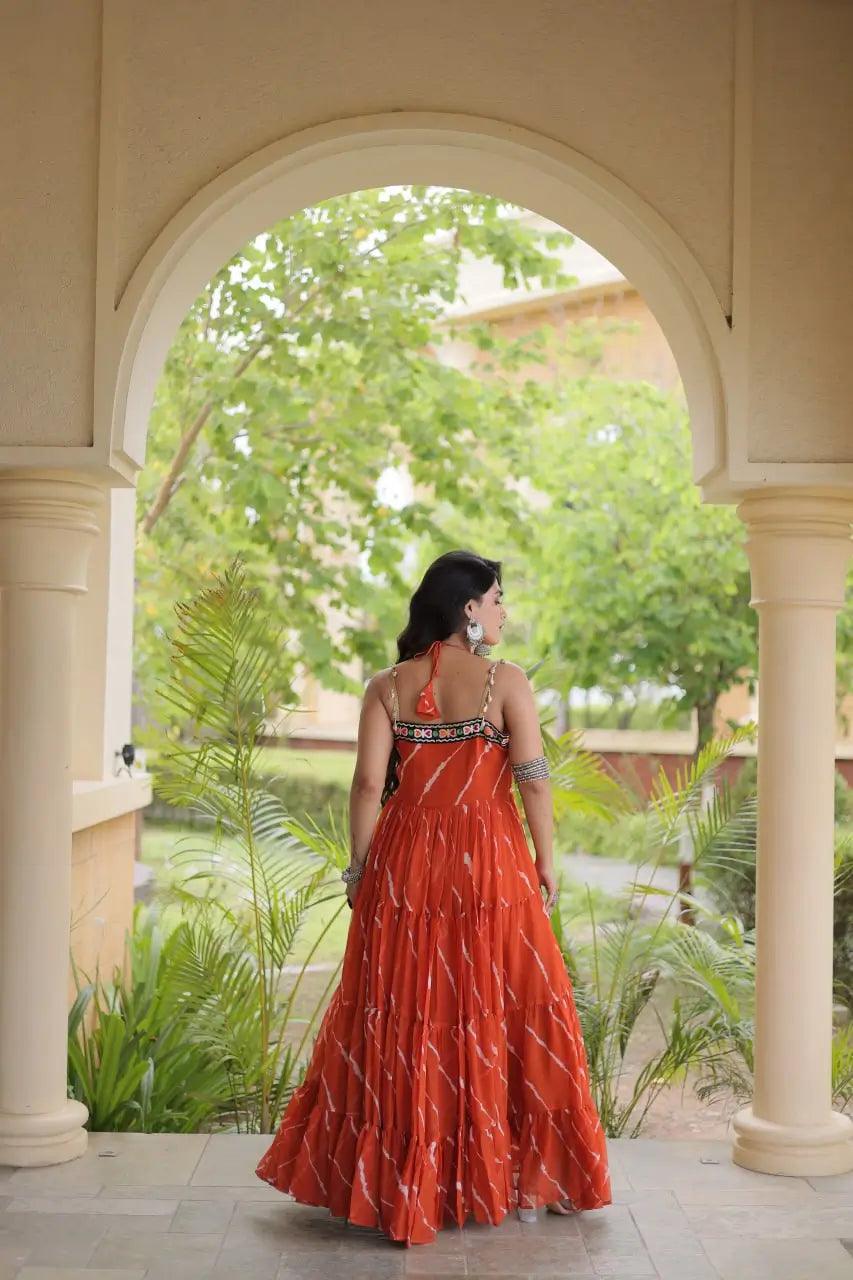 Navratri Wear Bandhani Kutchi Patchwork Anarkali Gown