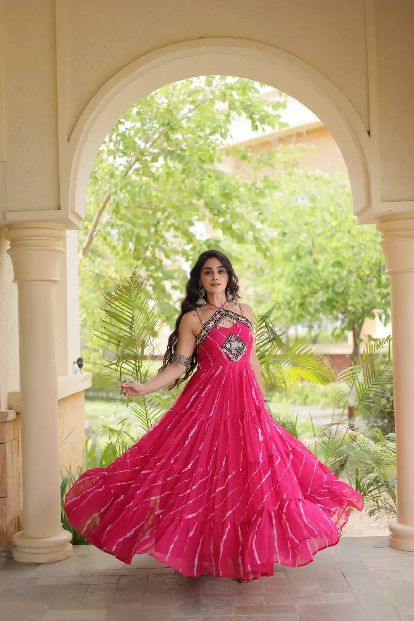 Navratri Wear Bandhani Kutchi Patchwork Anarkali Gown
