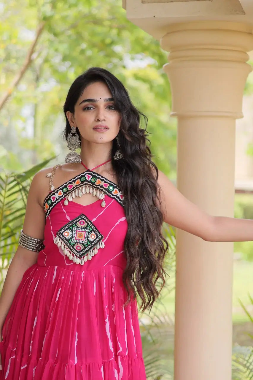 Navratri Wear Bandhani Kutchi Patchwork Anarkali Gown