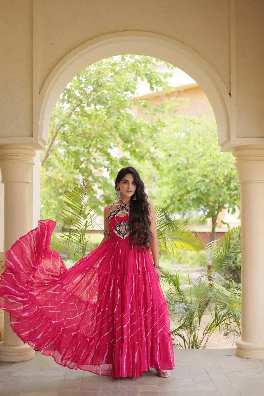 Navratri Wear Bandhani Kutchi Patchwork Anarkali Gown