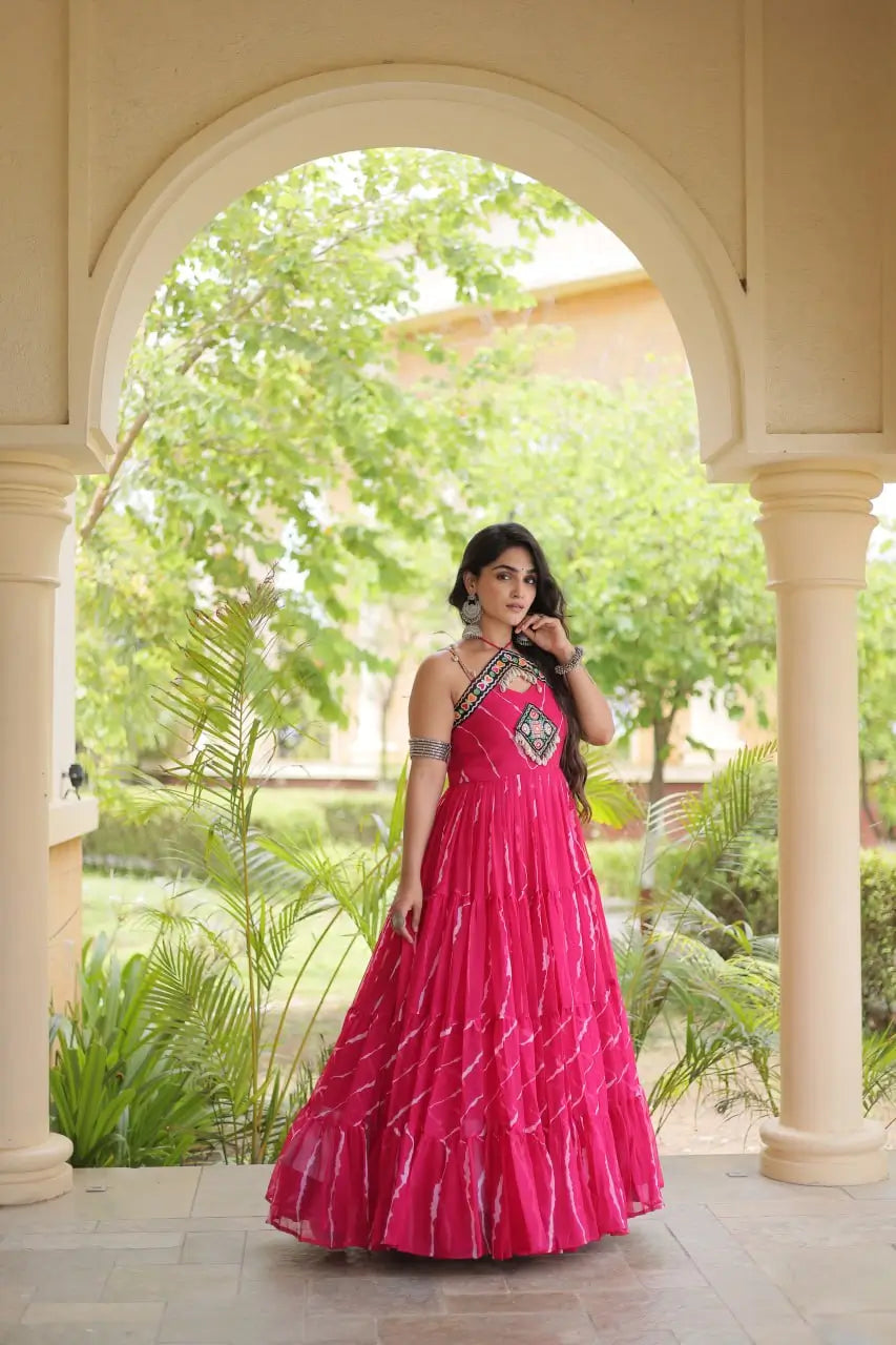 Navratri Wear Bandhani Kutchi Patchwork Anarkali Gown