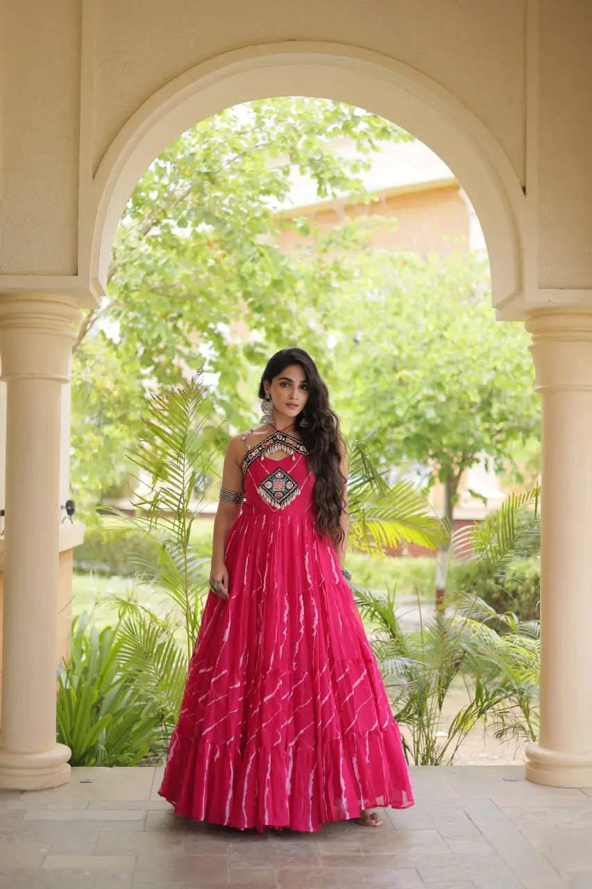 Navratri Wear Bandhani Kutchi Patchwork Anarkali Gown