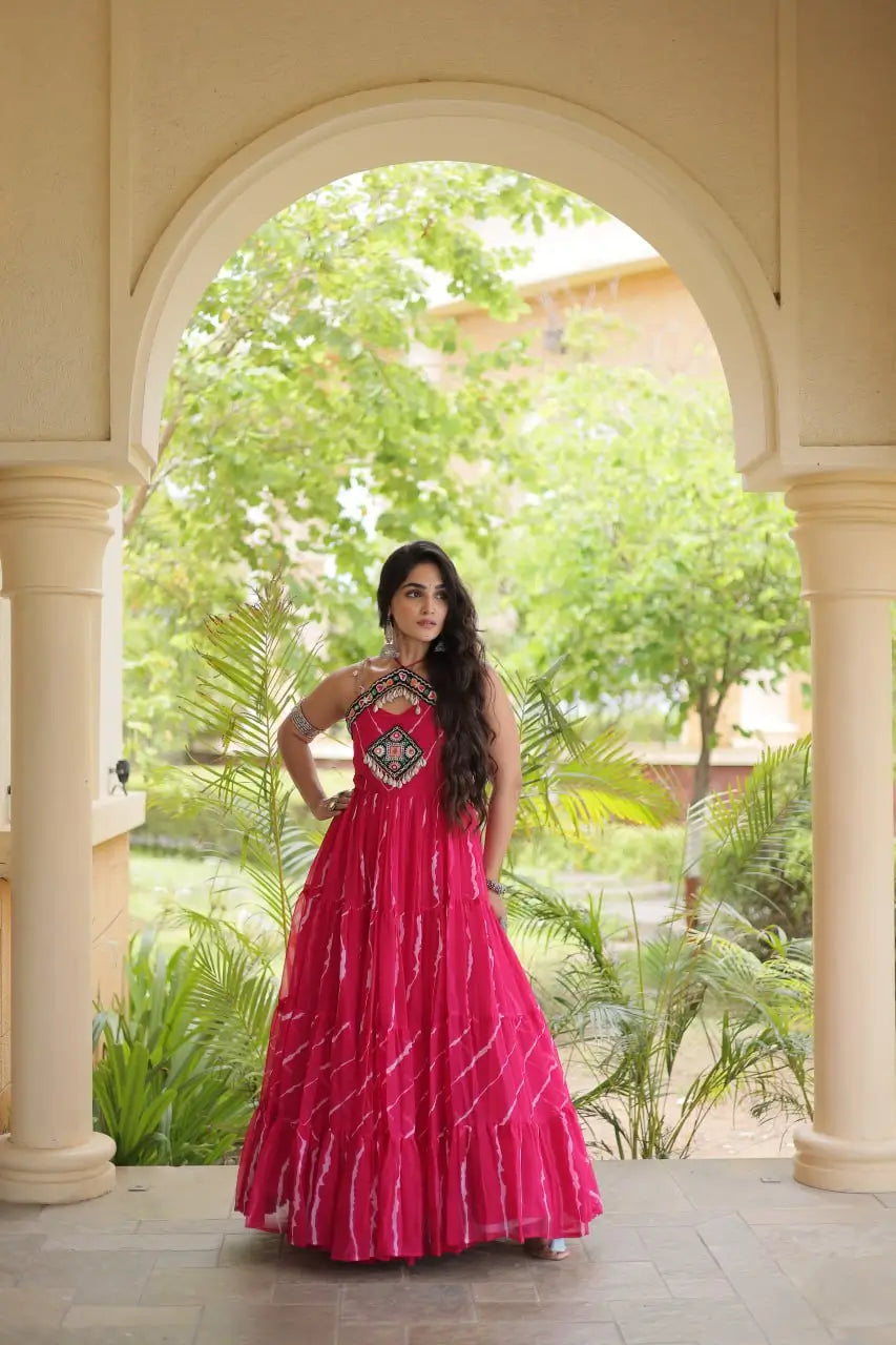Navratri Wear Bandhani Kutchi Patchwork Anarkali Gown