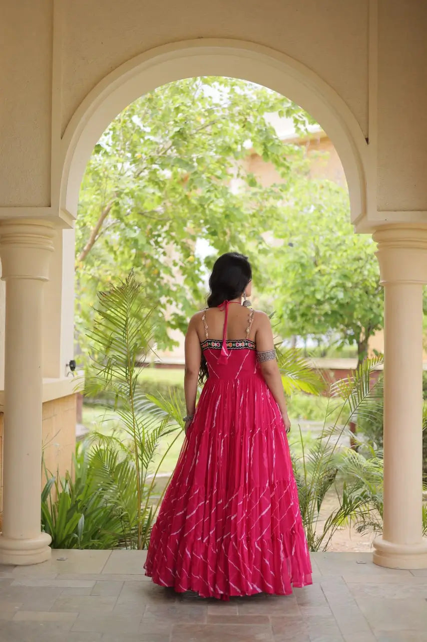 Navratri Wear Bandhani Kutchi Patchwork Anarkali Gown