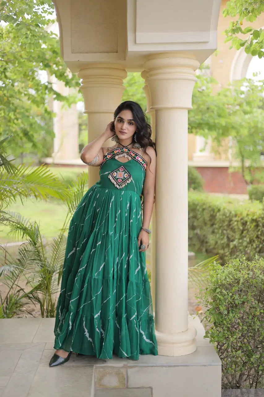 Navratri Wear Bandhani Kutchi Patchwork Anarkali Gown