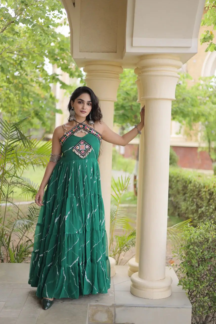Navratri Wear Bandhani Kutchi Patchwork Anarkali Gown