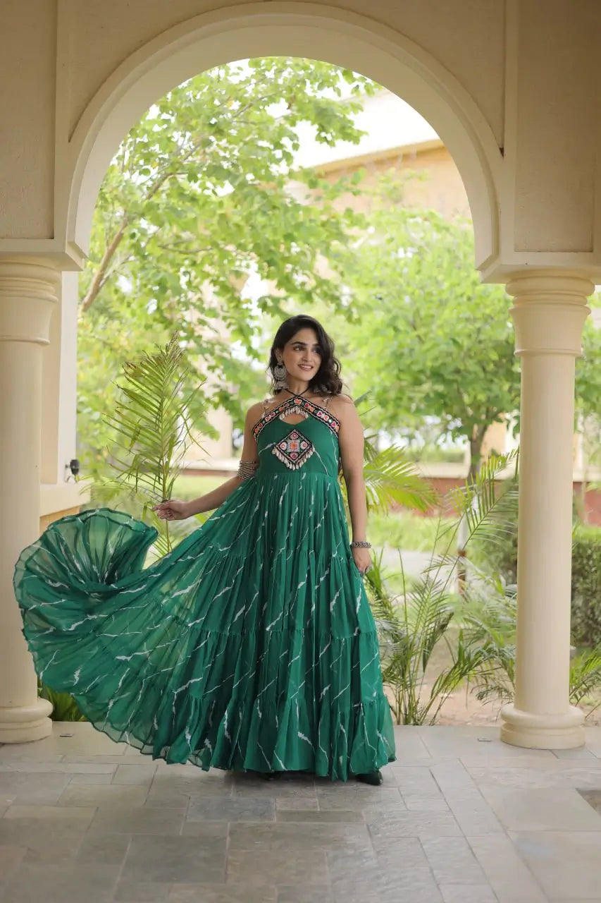 Navratri Wear Bandhani Kutchi Patchwork Anarkali Gown