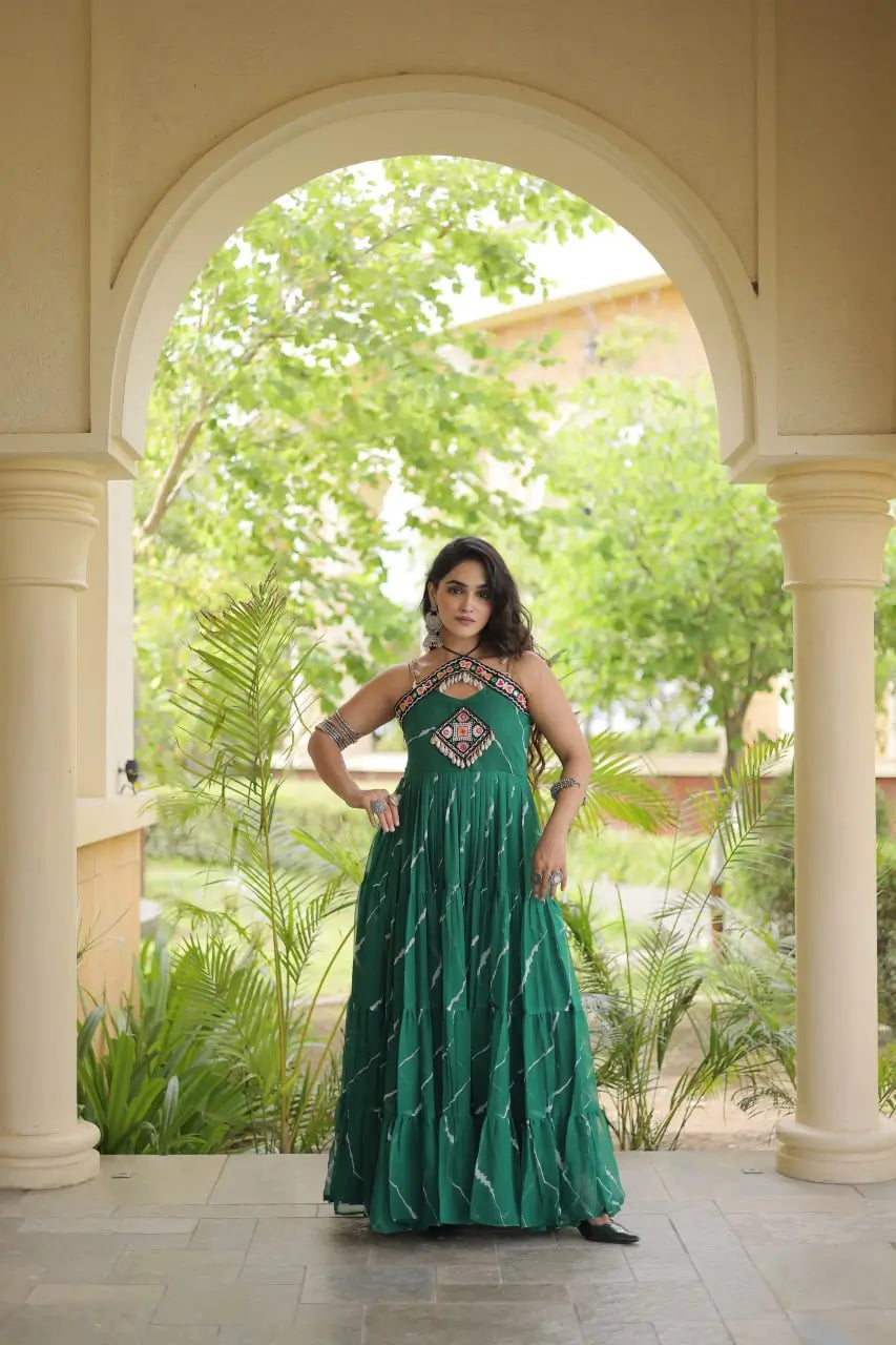 Navratri Wear Bandhani Kutchi Patchwork Anarkali Gown