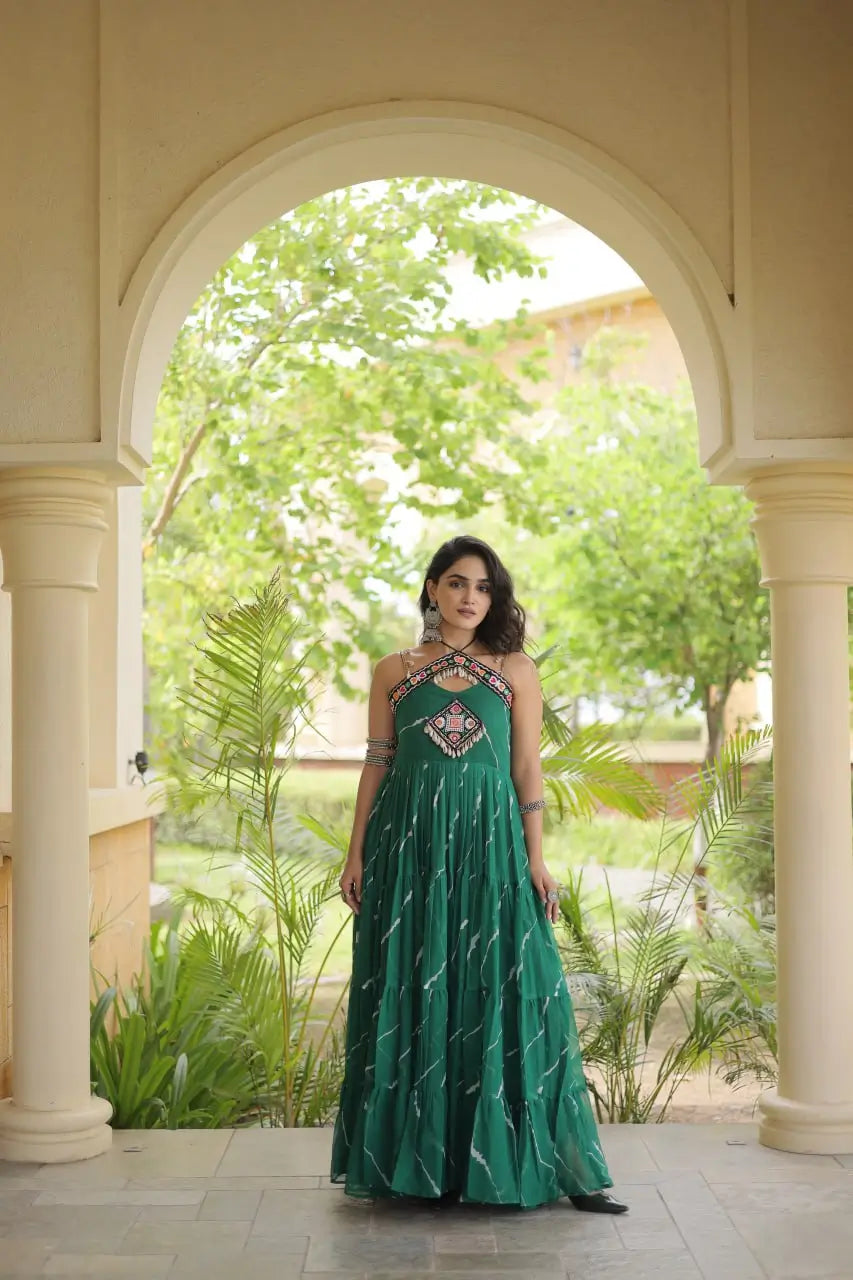 Navratri Wear Bandhani Kutchi Patchwork Anarkali Gown