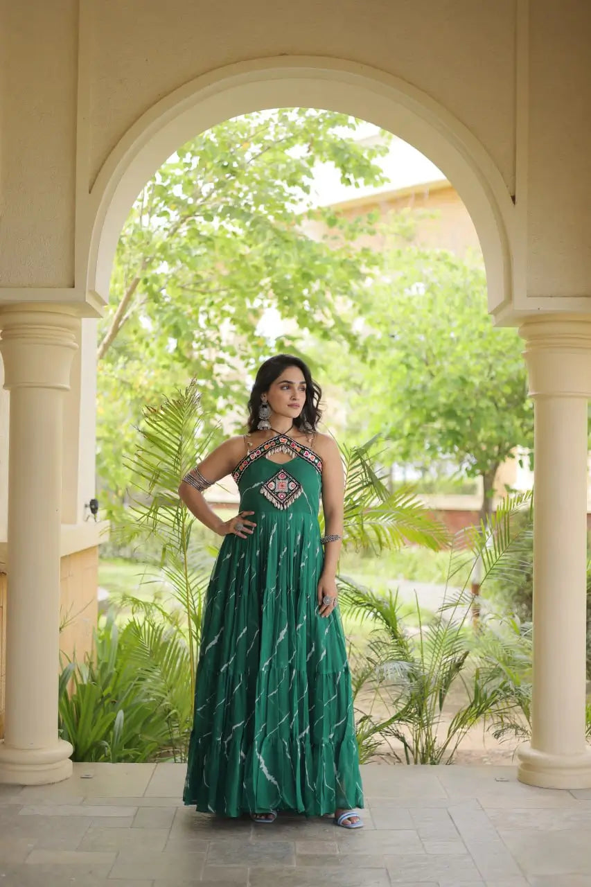 Navratri Wear Bandhani Kutchi Patchwork Anarkali Gown