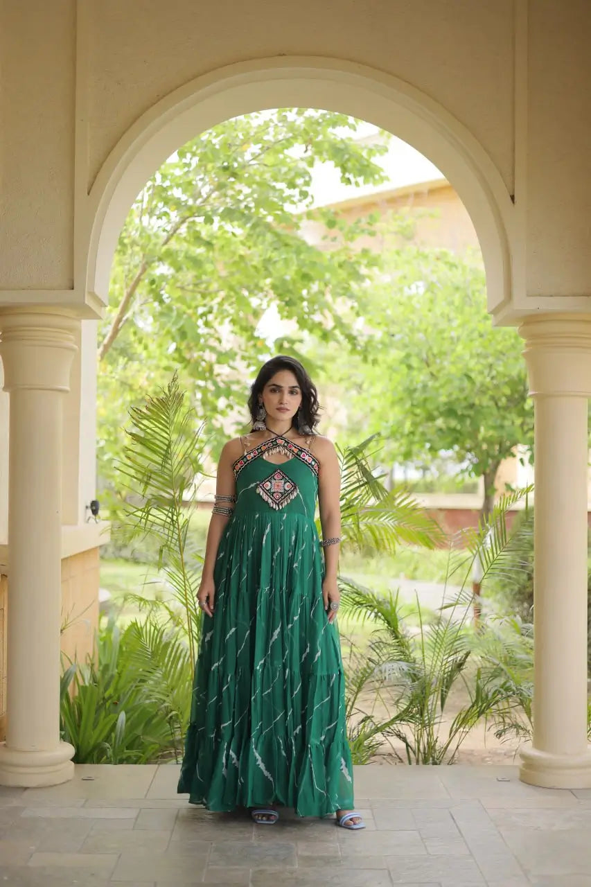 Navratri Wear Bandhani Kutchi Patchwork Anarkali Gown
