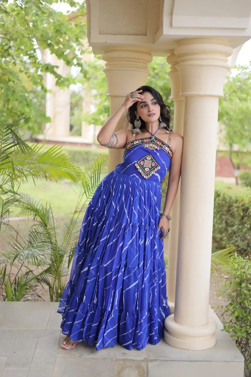 Navratri Wear Bandhani Kutchi Patchwork Anarkali Gown