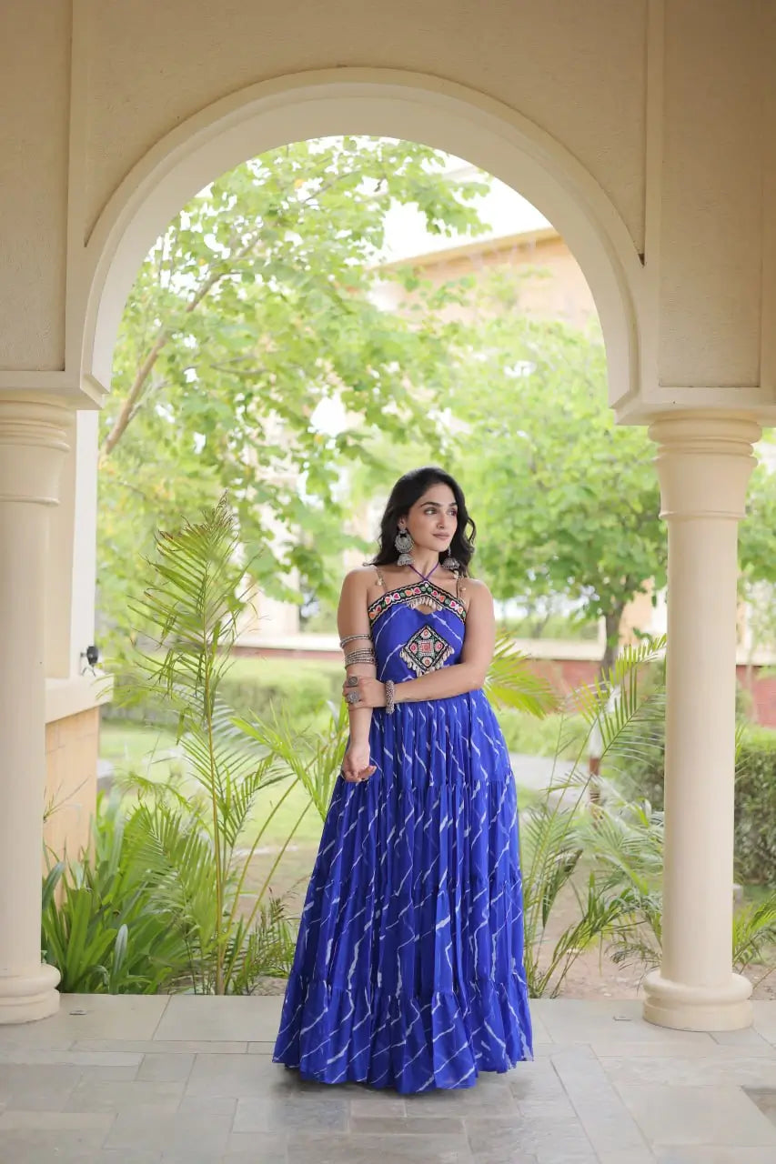 Navratri Wear Bandhani Kutchi Patchwork Anarkali Gown