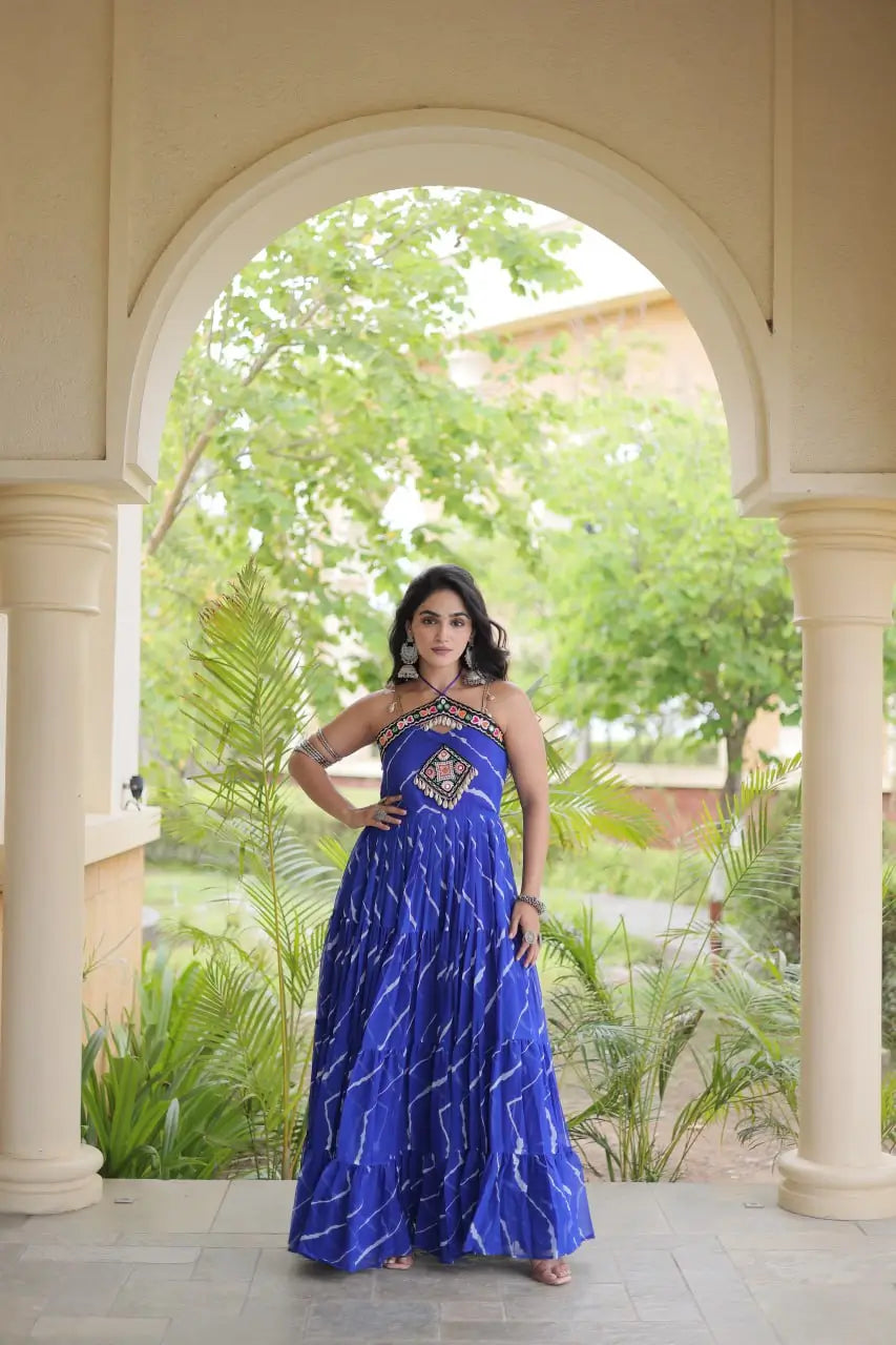Navratri Wear Bandhani Kutchi Patchwork Anarkali Gown