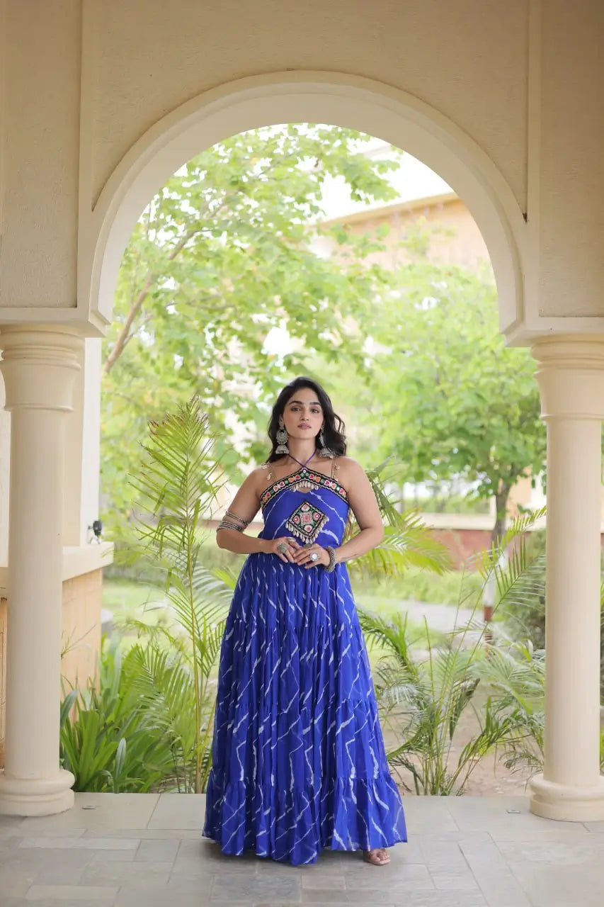 Navratri Wear Bandhani Kutchi Patchwork Anarkali Gown