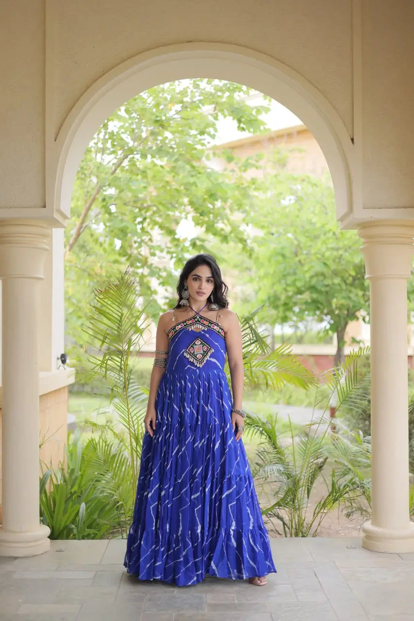 Navratri Wear Bandhani Kutchi Patchwork Anarkali Gown