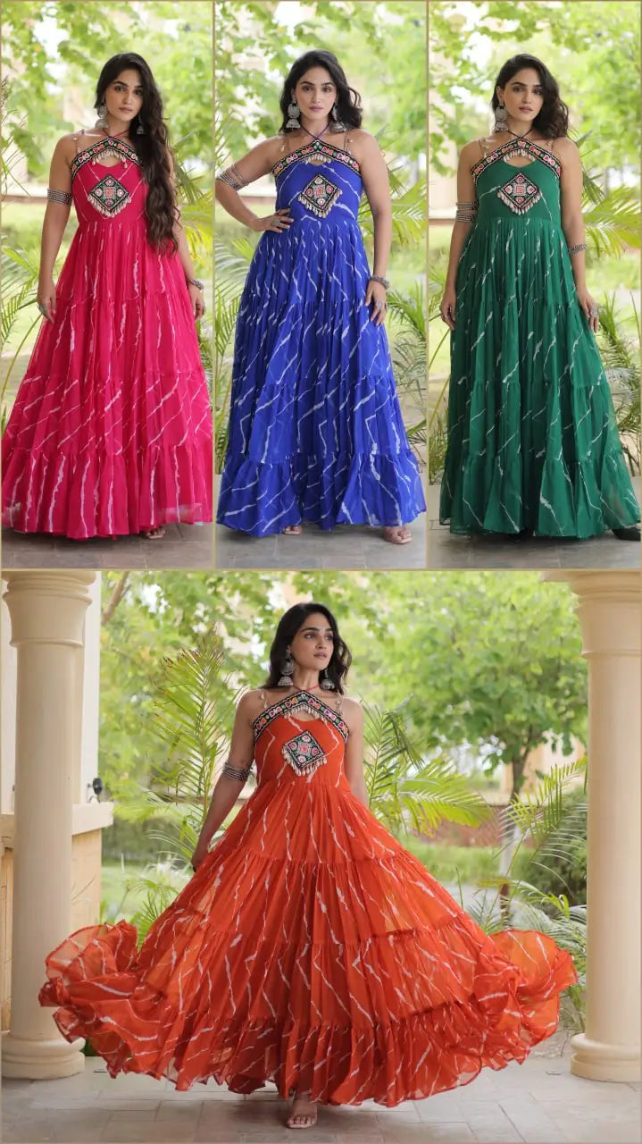 Navratri Wear Bandhani Kutchi Patchwork Anarkali Gown