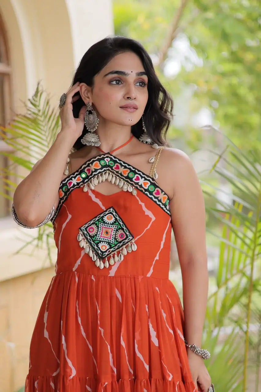 Navratri Wear Bandhani Kutchi Patchwork Anarkali Gown