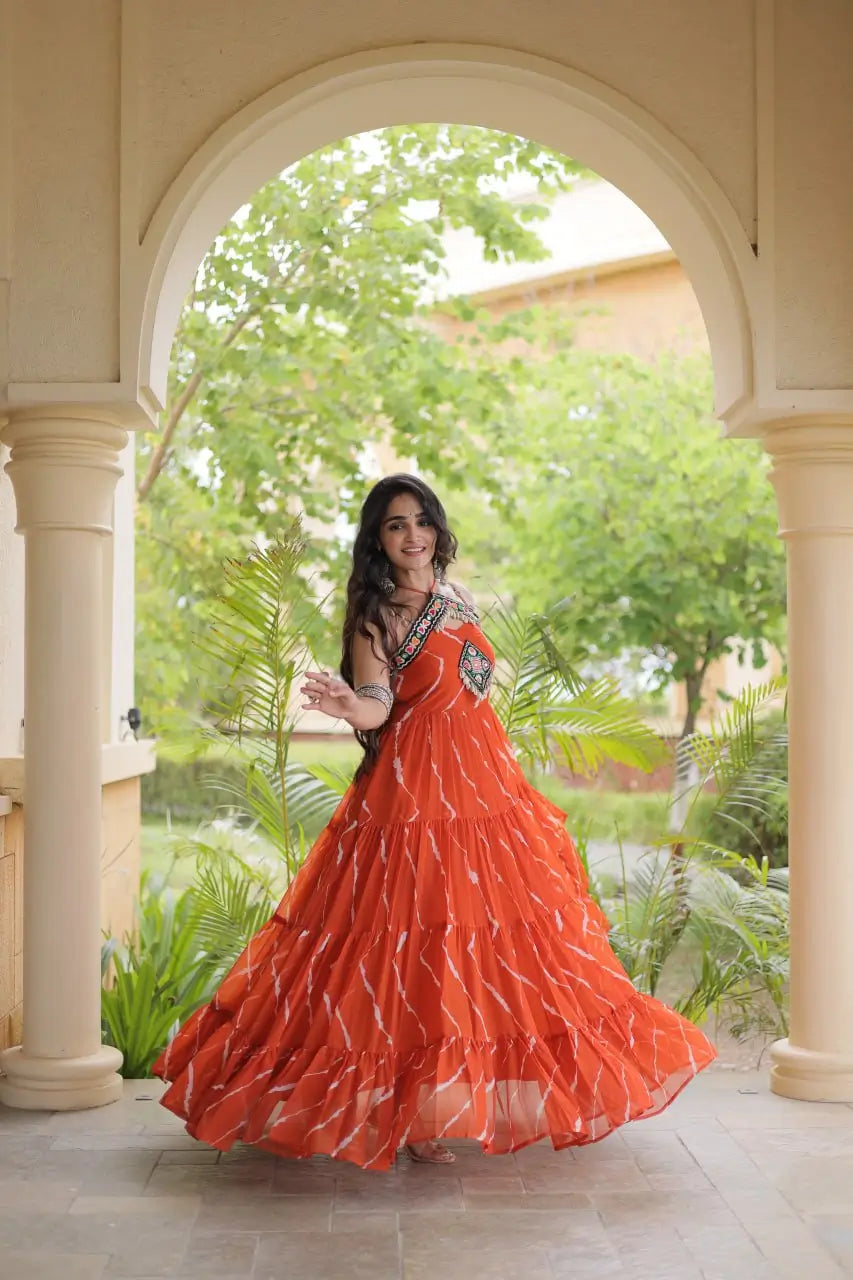 Navratri Wear Bandhani Kutchi Patchwork Anarkali Gown