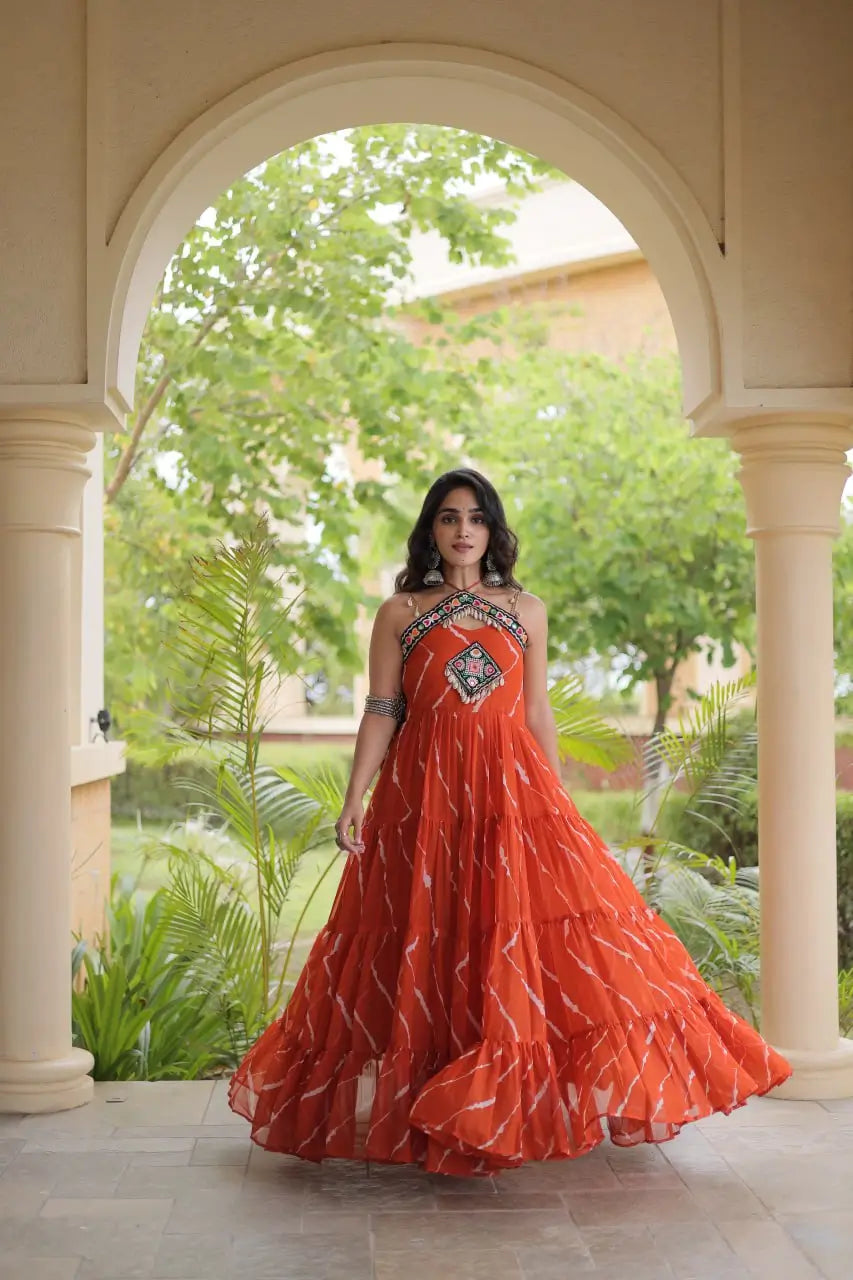 Navratri Wear Bandhani Kutchi Patchwork Anarkali Gown