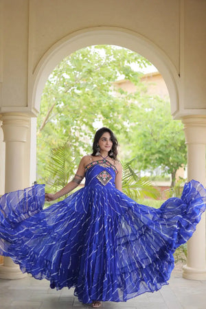 Navratri Wear Bandhani Kutchi Patchwork Anarkali Gown