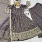 Navy Blue Cosmo Embroidered Anarkali Set with Dupatta and Lehenga