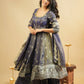 Navy Blue Cosmo Embroidered Anarkali Set with Dupatta and Lehenga
