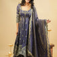 Navy Blue Cosmo Embroidered Anarkali Set with Dupatta and Lehenga