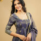 Navy Blue Cosmo Embroidered Anarkali Set with Dupatta and Lehenga