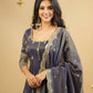 Navy Blue Cosmo Embroidered Anarkali Set with Dupatta and Lehenga