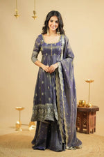 Navy Blue Cosmo Embroidered Anarkali Set with Dupatta and Lehenga