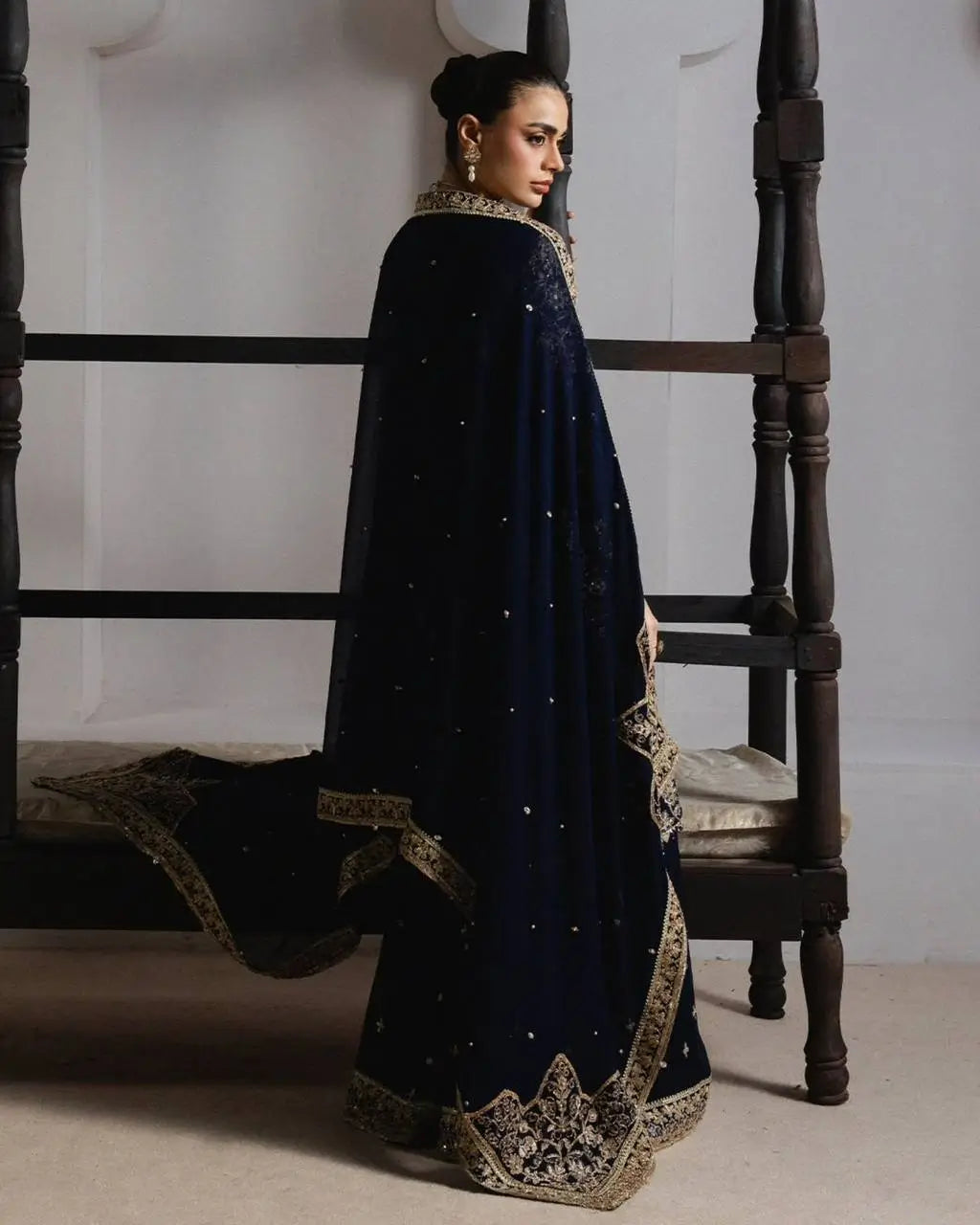 Navy Blue GMY Silk Heavy Embroidered Palazzo Set