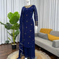 Navy Blue Georgette Kurta with Plazo and Dupatta