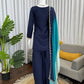 Navy Blue Natural Crepe Farshi Salwar Set with Thread Sequence Work and Chinon Silk Dupatta
