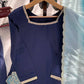 Navy Blue Natural Crepe Farshi Salwar Set with Thread Sequence Work and Chinon Silk Dupatta