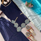Navy Blue Natural Crepe Farshi Salwar Set with Thread Sequence Work and Chinon Silk Dupatta