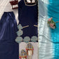 Navy Blue Natural Crepe Farshi Salwar Set with Thread Sequence Work and Chinon Silk Dupatta