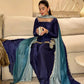 Navy Blue Natural Crepe Farshi Salwar Set with Thread Sequence Work and Chinon Silk Dupatta