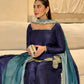 Navy Blue Natural Crepe Farshi Salwar Set with Thread Sequence Work and Chinon Silk Dupatta