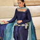 Navy Blue Natural Crepe Farshi Salwar Set with Thread Sequence Work and Chinon Silk Dupatta