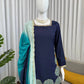 Navy Blue Natural Crepe Farshi Salwar Set with Thread Sequence Work and Chinon Silk Dupatta